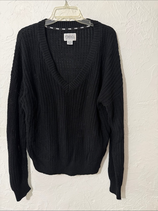 PINK Victoria's Secret Sweaters - PINK Victoria's Secret Black Open-Knit V-Neck Sweater